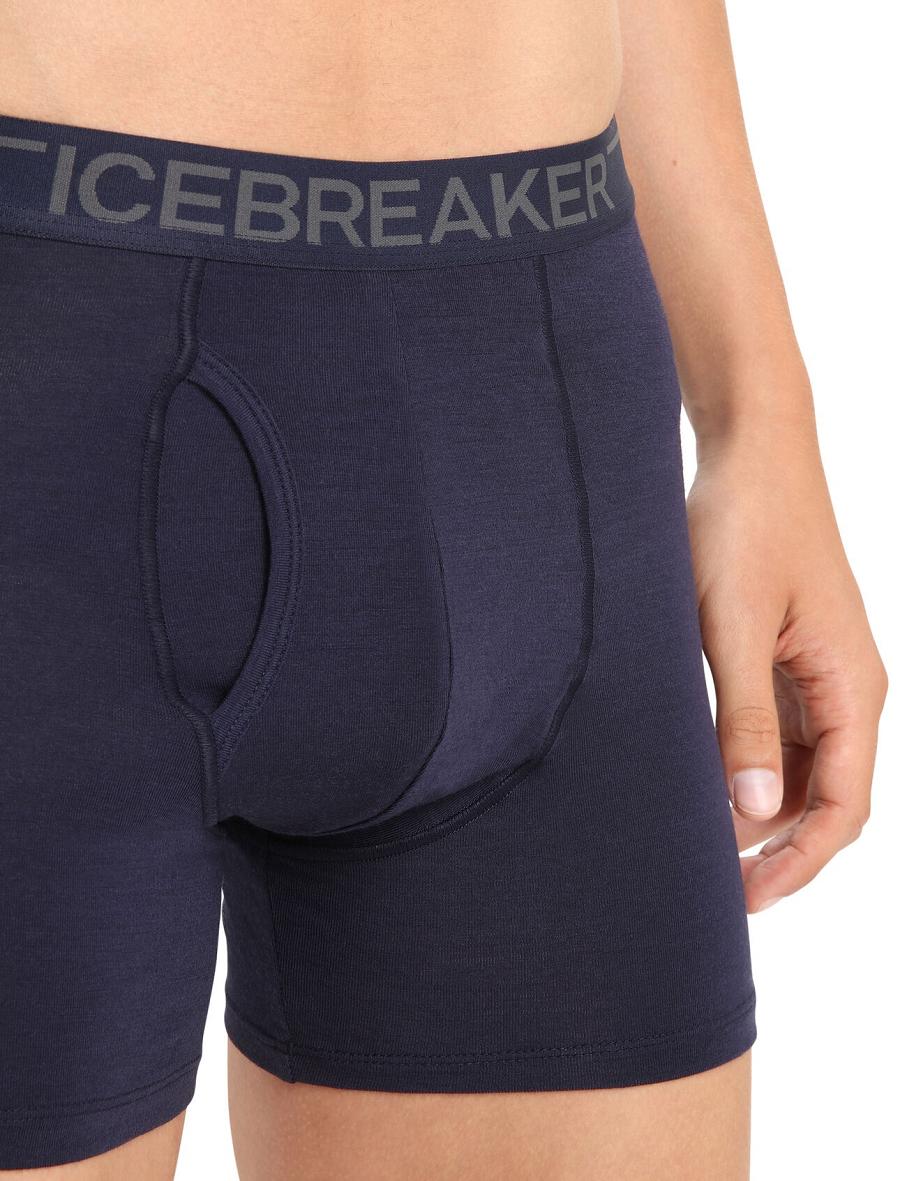 Midnight Navy Men's Icebreaker Merino Anatomica Boxers With Fly Underwear | USA 1307OKIR